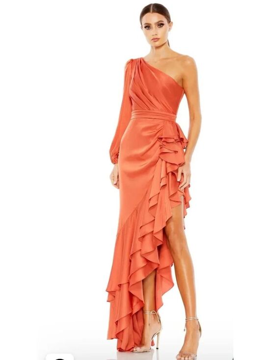 Mac Duggal Dresses & Skirts - Mac Duggal 49531 One Sleeve Cut-Out Asymmetrical Ruffled Gown Dress Size 14